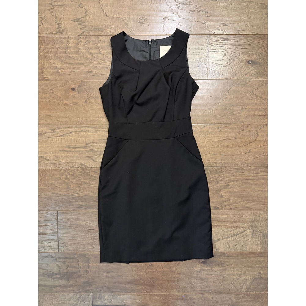 J.Crew Sheath Dress Womens 00P Black 100% Wool Solid Sleeveless Pockets Career